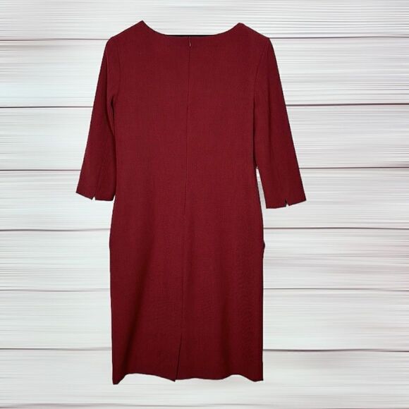 MM Lafleur Etsuko Sheath Dress Wine Burgundy 3/4 Sleeves Pockets No Belt size 2 - Picture 11 of 15